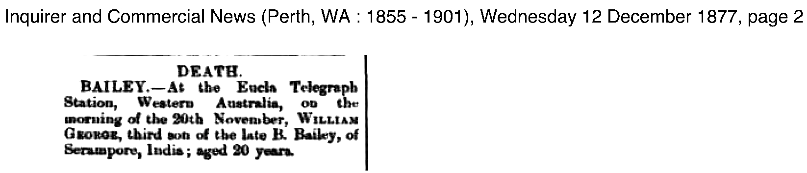 William George Bailey Death Notice